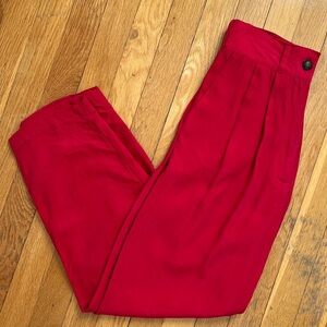 Vintage Late 80s / Early 90s Red Rayon Pleated High Rise Flowy Soft Pants Petite